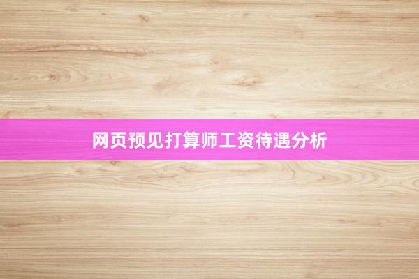 网页预见打算师工资待遇分析